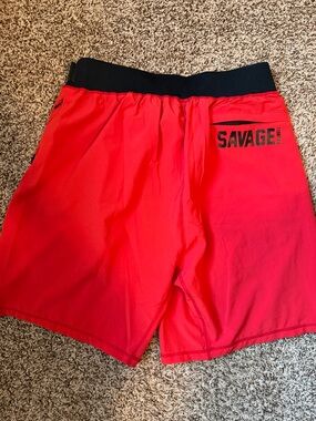Savage Barbell Red Shorts with Black Waistband
